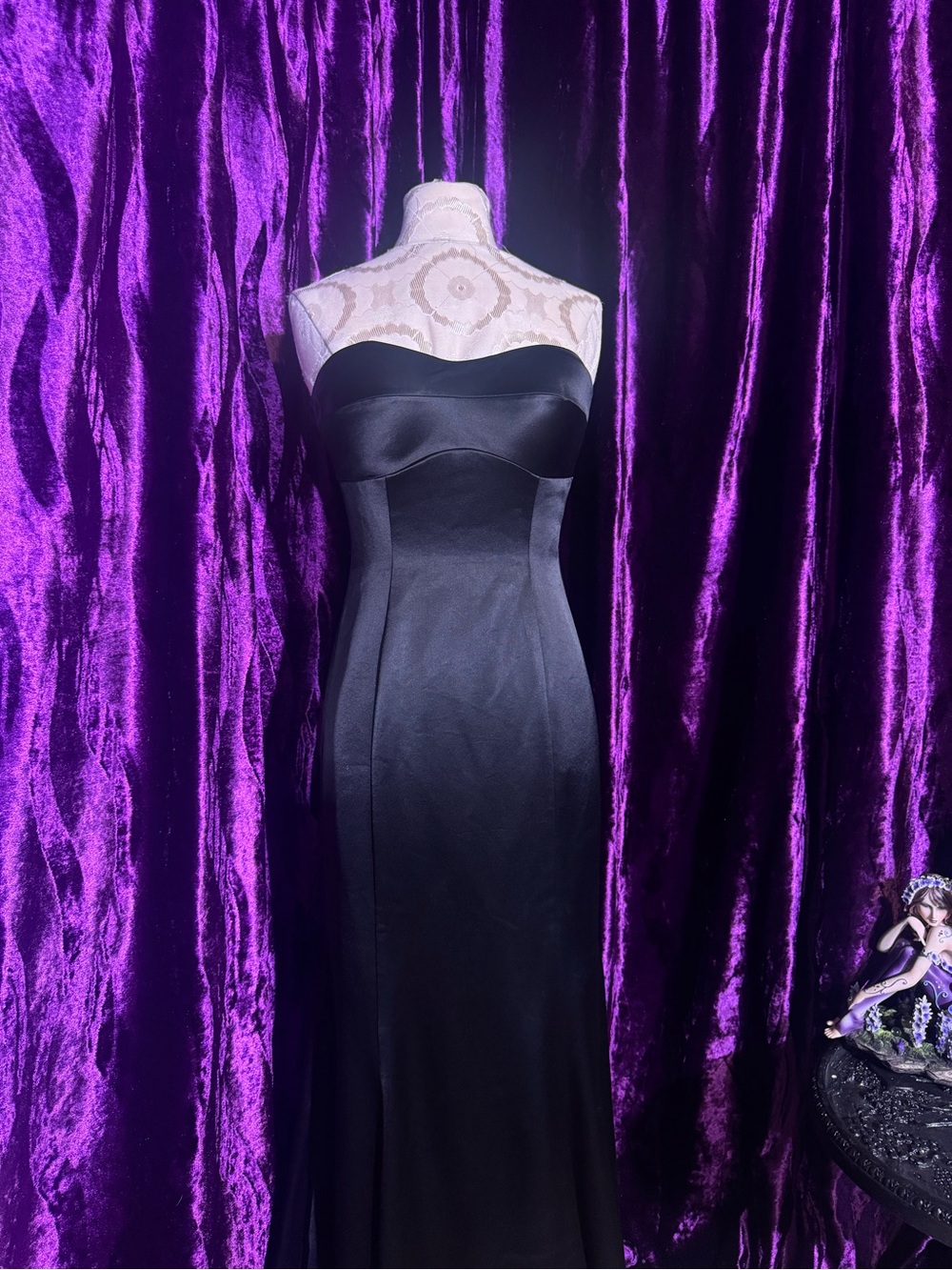Gothic Black Satin Evening Dress